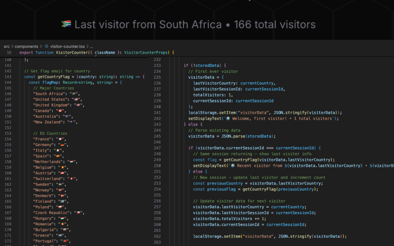 Visitor counter easter egg feature with country tracking and analytics